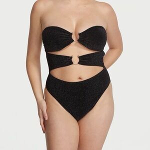 Victoria secret shimer black  Cutout halter padded one pieces swimsuit sz large
